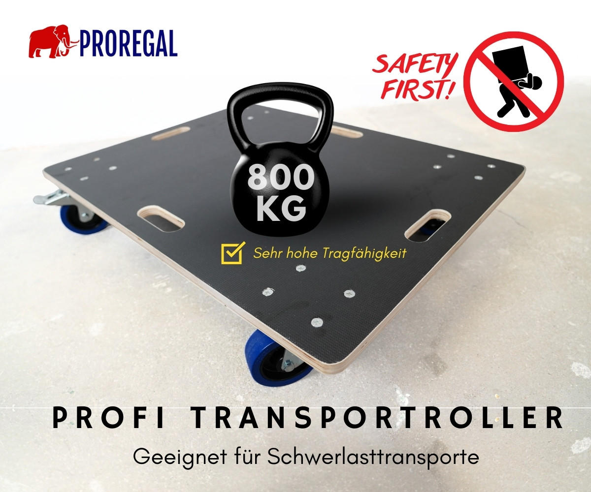 TRANSPORTROLLER 2er-Set Hercules mit 4 Rollen 16x80x60cm Traglast 800kg Siebdruck Holzplatte Schwarz - Schwarz, Metall (60/80/16cm) - PROREGAL