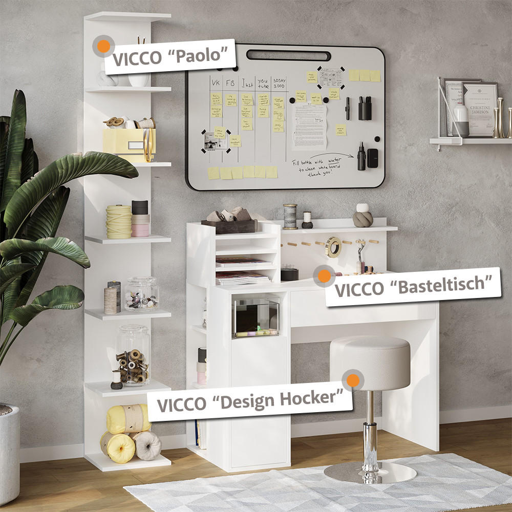 SCHREIBTISCH Weiß 2 Teile, mit Bücherregal - Weiß, Holzwerkstoff (50/100/100cm) - Vicco