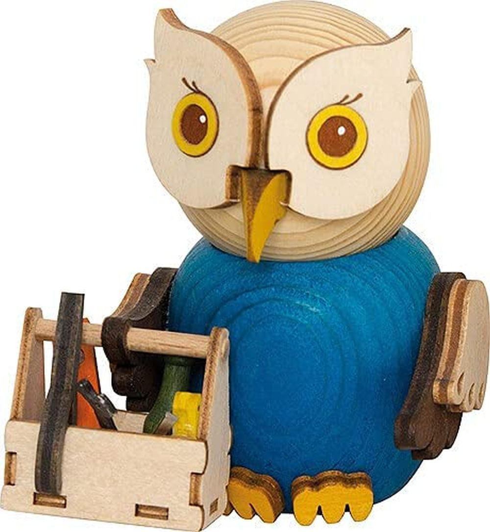 HOLZFIGUR Minieule Handwerker mit Werkzeugkiste 7 cm - Multicolor, Holz (5/7/5cm)