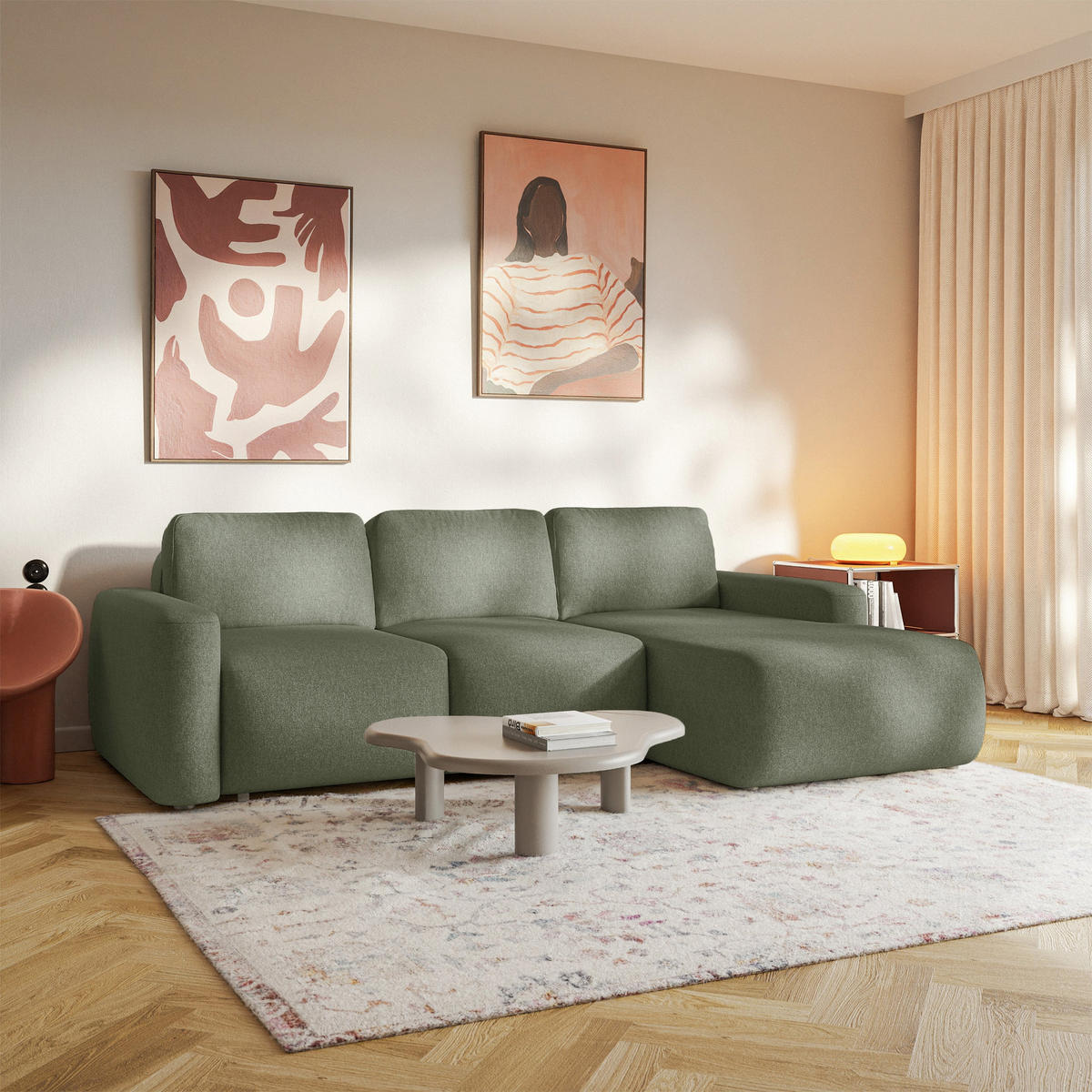 ECKSOFA Carnos Mini Olivgrün Chenille - Schwarz/Olivgrün, Kunststoff/Textil (164/238cm) - Selsey