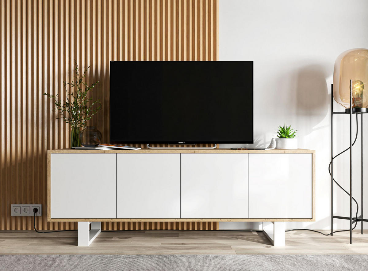 TV-SCHRANK Apollo2 Eiche wotan Weiß Matt mit Metallbeinen 150 cm - Weiß, Holzwerkstoff/Metall (150/53/35cm) - Meble Lindner