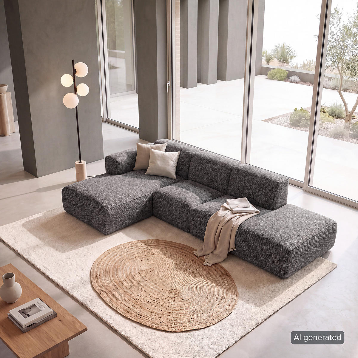 ECKSOFA mit Chaiselongue - Schwarz/Grau, Kunststoff/Textil (290/173cm) - home24