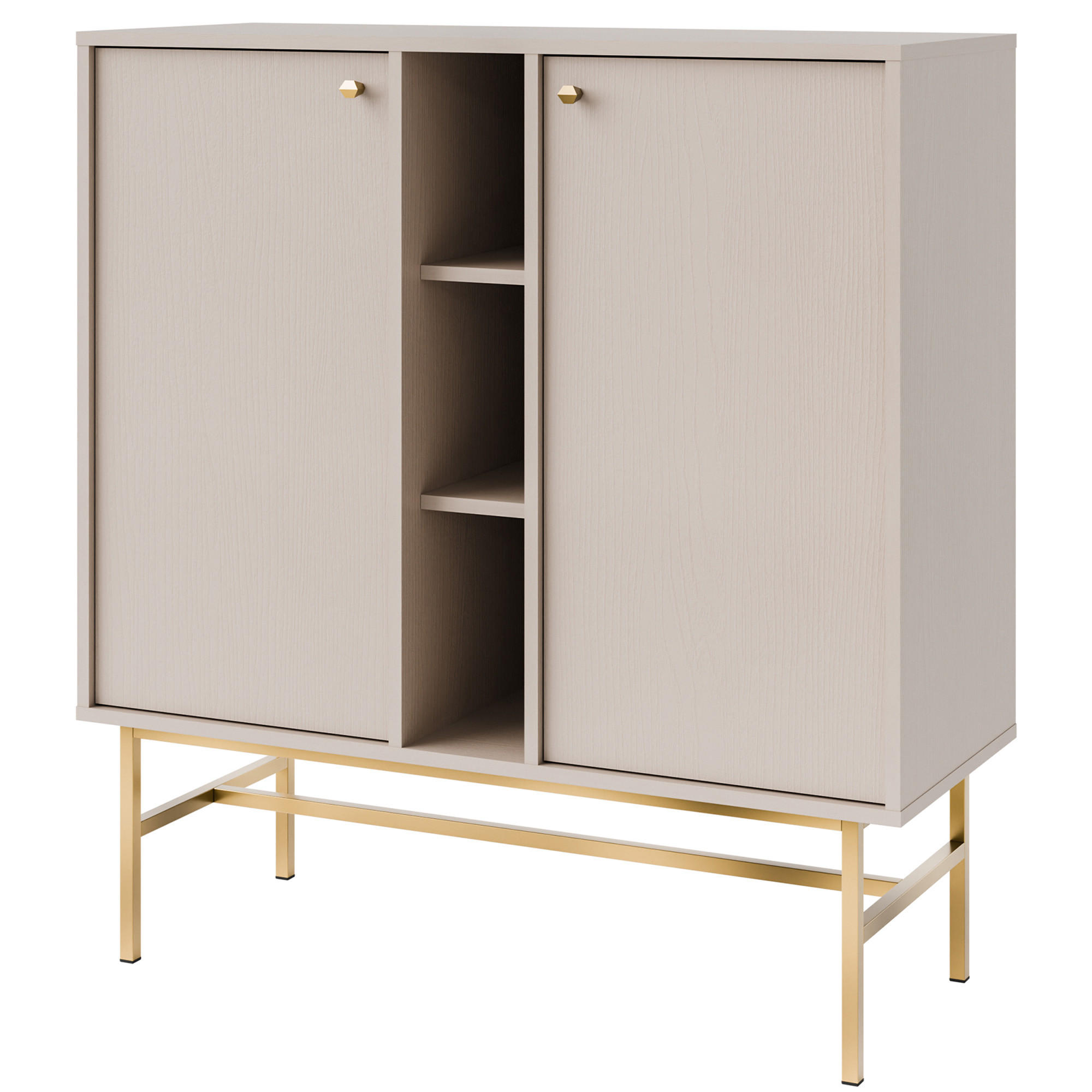 KOMMODE FLOREN, Creme/Gold - Creme, Holzwerkstoff/Metall (100.2/107.5/40.8cm) - KONSIMO®