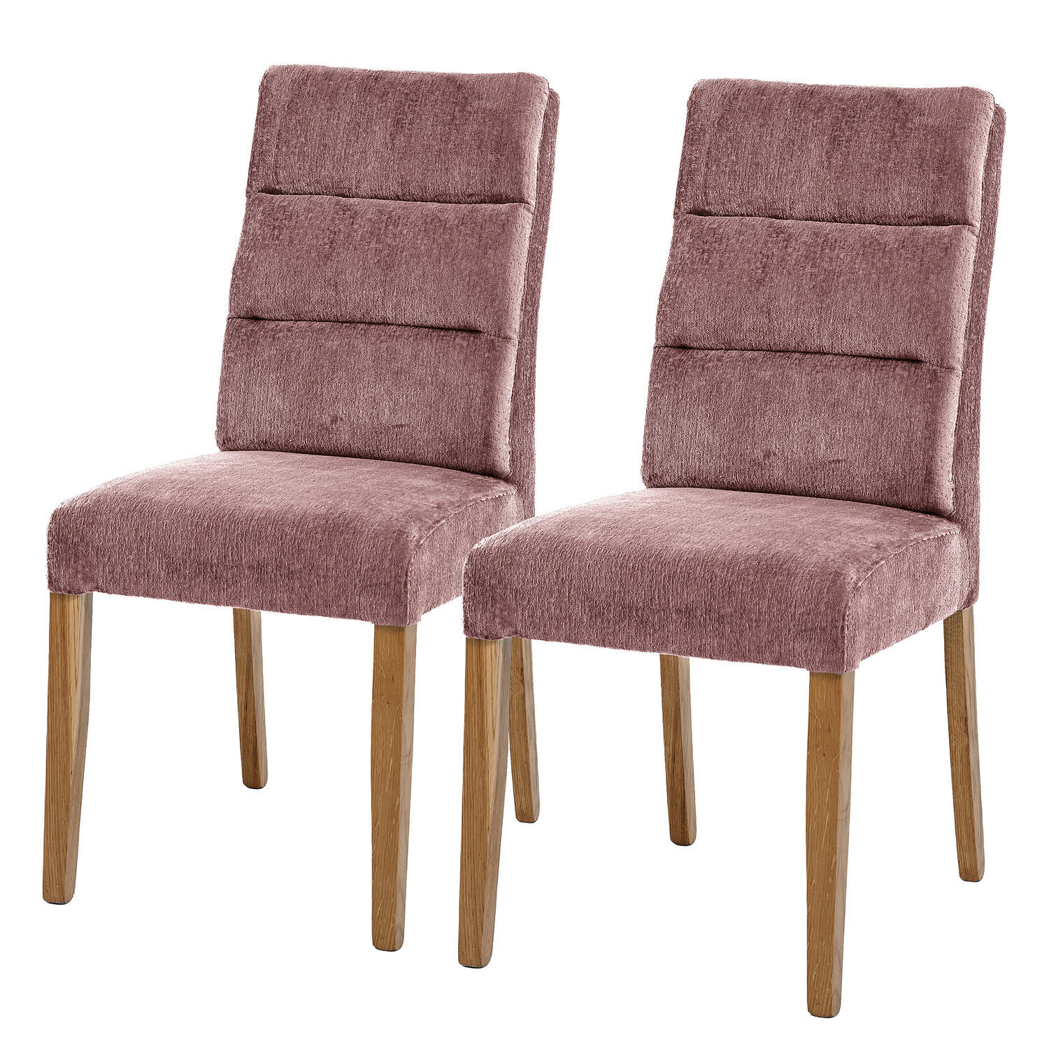 POLSTERSTUHL - 2er-Set - Chenille / Eiche massiv - Violett, Eichenholz/Holzwerkstoff (47/95/64cm) - home24