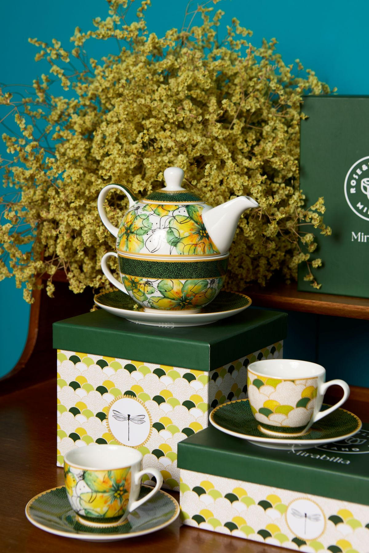 TEEKANNE & Tasse Tea4One MIRABILIA 300 ml "Libellula" - Orange, Keramik (0.36L) - Rose & Tulipani