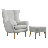 SESSEL Estjano Boucle mit Fußbank - Beige/Hellgrau, Holz/Textil (80/106/95cm) - MIRJAN24