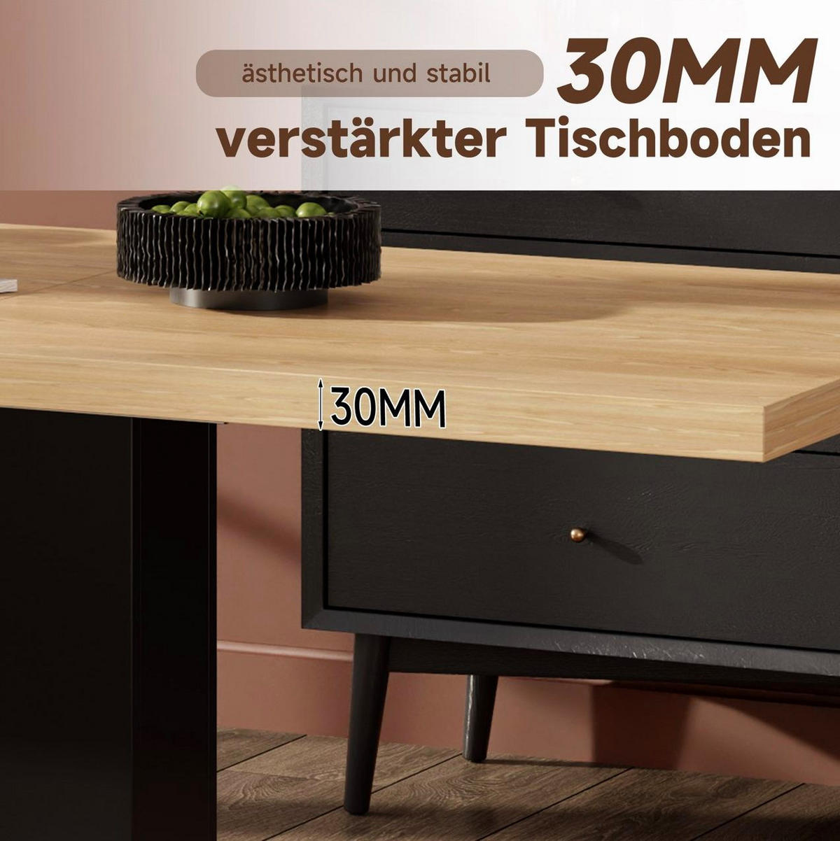 ESSTISCH 140/180/70 cm natur aus MDF mit Ausziehfunktion - Schwarz, Holzwerkstoff (180/70/75cm) - OKWISH