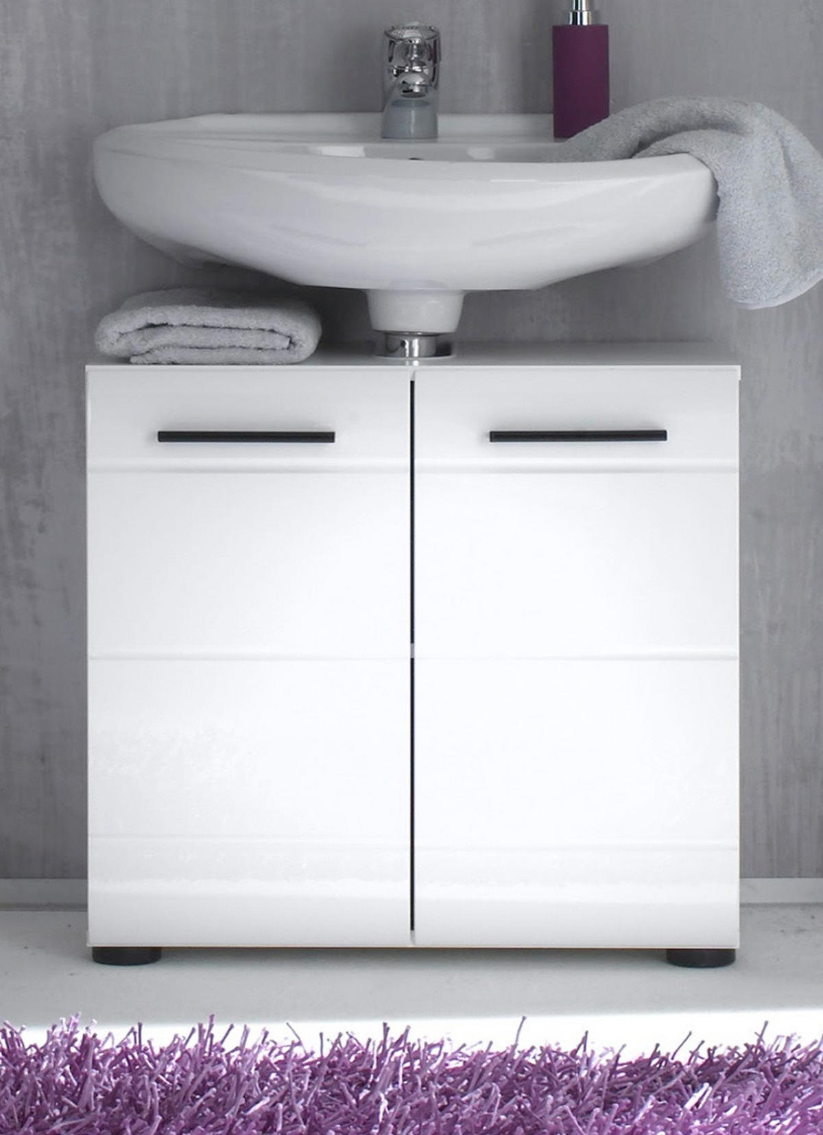 WASCHBECKENUNTERSCHRANK weiß Hochglanz, Badschrank 60 x 56 cm - Weiß Hochglanz/Schwarz, Holzwerkstoff/Kunststoff (31/56/60cm) - Top.Furn