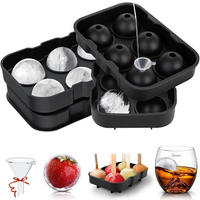 EISWÜRFELFORM 2-teiliges Set Silikon Schwarz 6 Kugeln - Schwarz, Kunststoff (12/4.8/18cm)