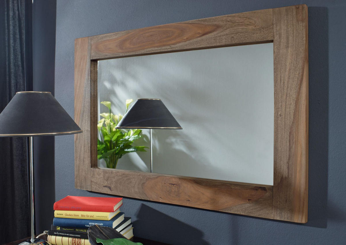 SPIEGEL Sheesham 90x3x60 grau geölt NATURE GREY #709 - Grau, Holz (90/60/3cm) - Massivmoebel24
