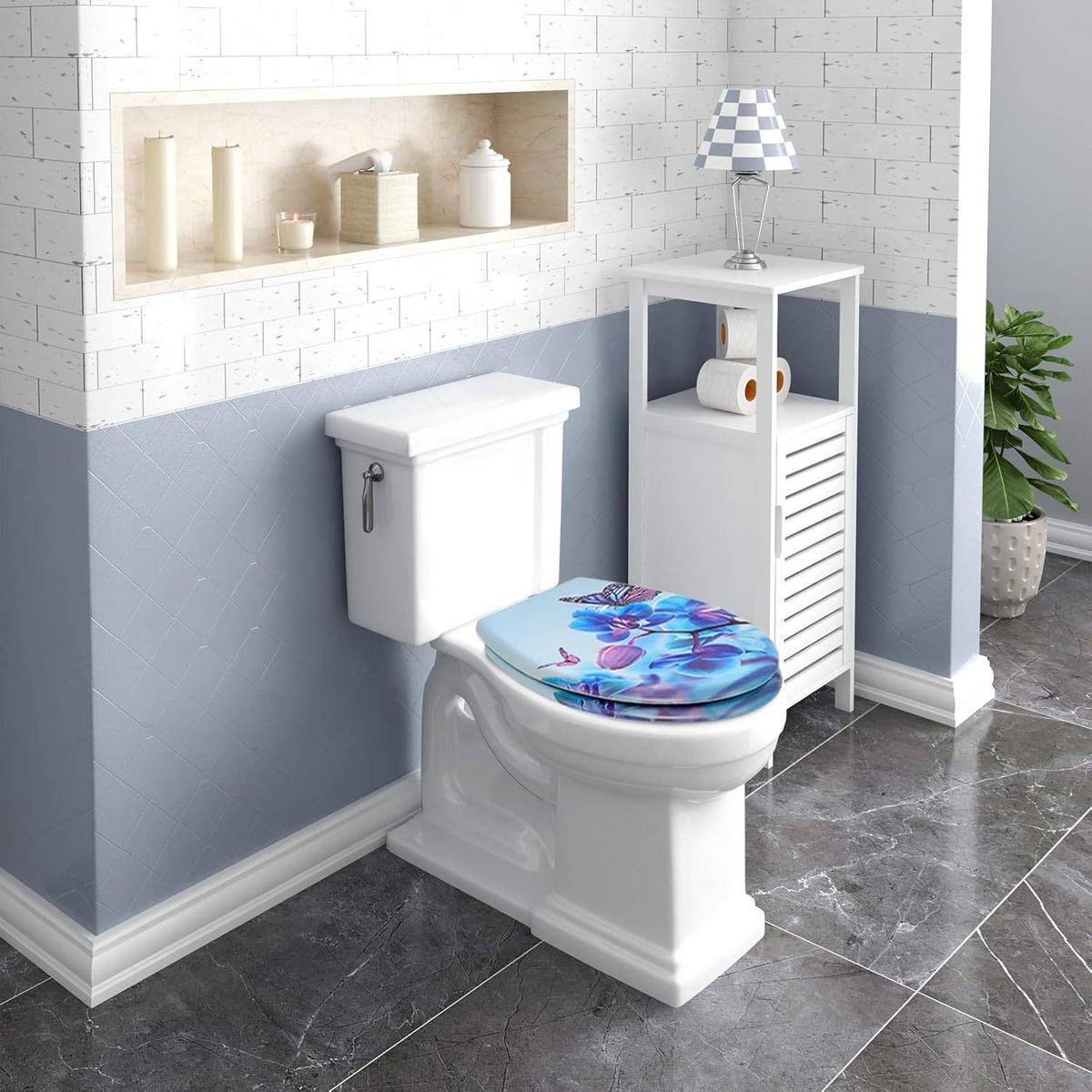 WC SITZ mit Absenkautomatik,Antibakteriell,Blau Phalaenopsid - Blau, Kunststoff (37/2.51/45cm) - Woltu