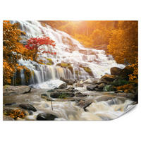 FOTOTAPETE für Küche Herbstlicher Wasserfall Bäume Blätter Felsen 400x280 - Beige/Orange, Papier (400/280cm) - Muralo