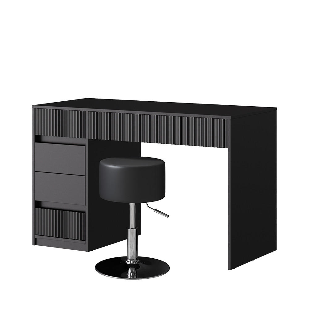 SCHMINKTISCH Omira Schwarz 120 cm mit Hocker - Schwarz, Holzwerkstoff (120/76/55cm) - Vicco