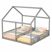 HAUSBETT 90/200 cm & 90/200 cm in Grau Kinderbett mit Mittelgitter und Dachgestell - Grau, Holzwerkstoff (90/200cm) - STILVORA