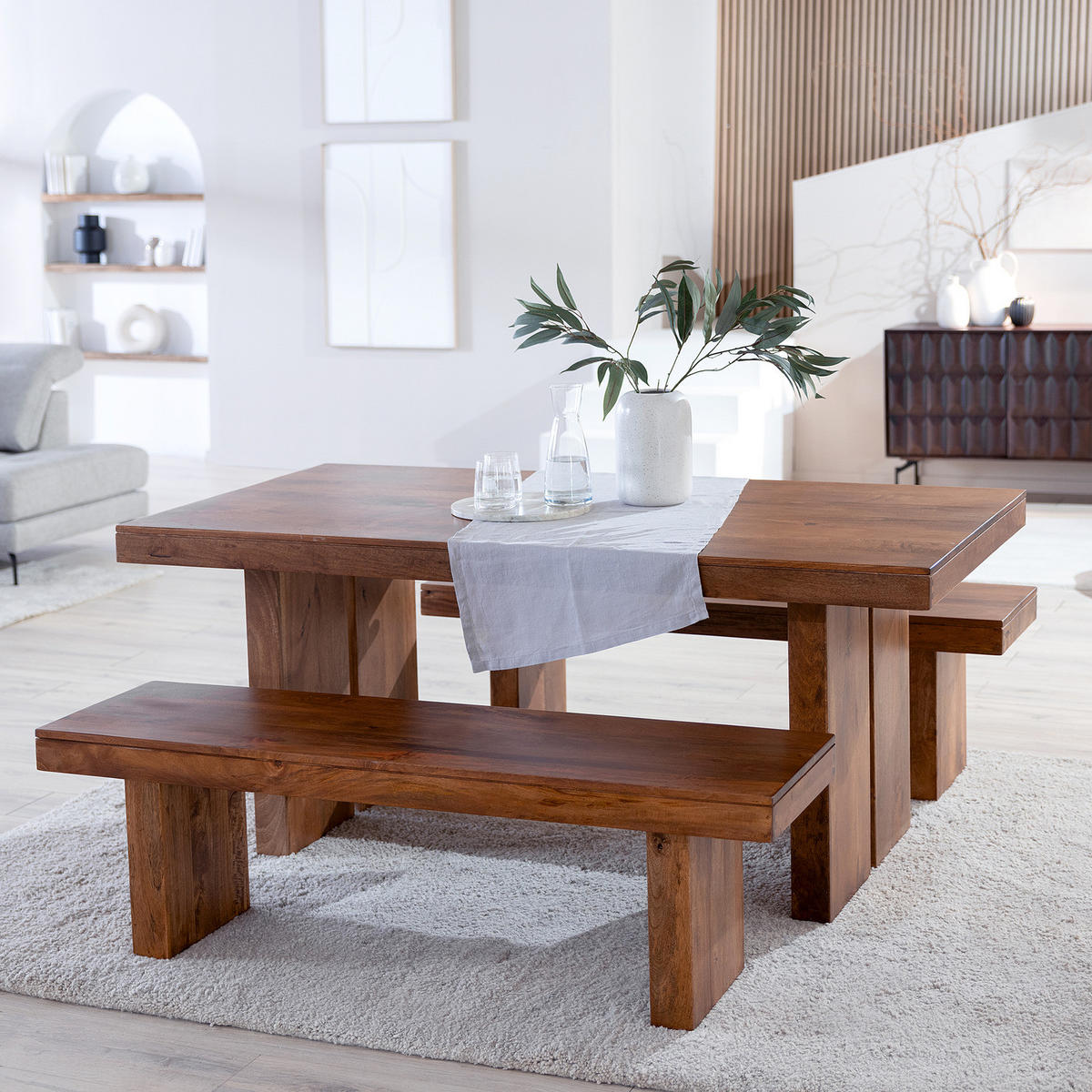 MASSIVE SITZBANK - Mango massiv - Braun, Mangoholz/Holz (145/45/40cm) - home24