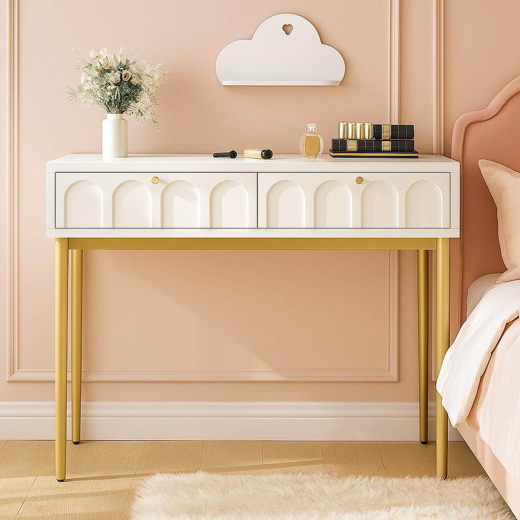 KONSOLENTISCH Cremeweiß und Golden 100/76,5/45 cm - Beige, Holzwerkstoff/Metall (100/76.5/45cm) - Urban Meuble