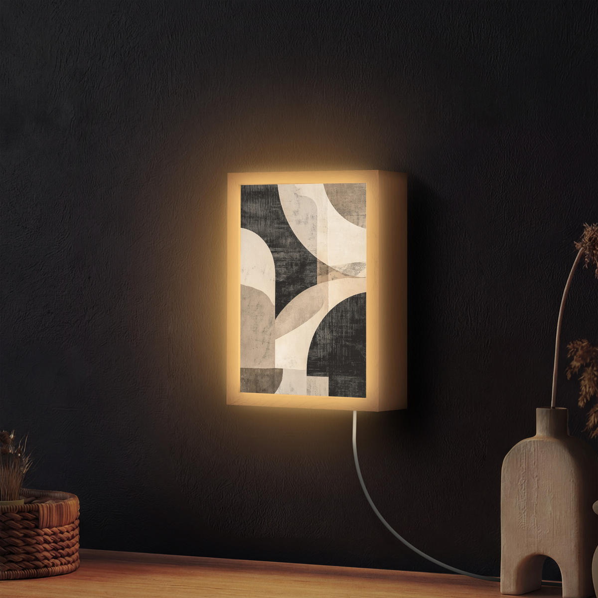 NÁSTĚNNÁ LAMPA Abstraktní - Tvary - Moderní - Béžová 20x30 cm - šedá, kompozitní dřevo (20/30/8cm) - OnlyWow