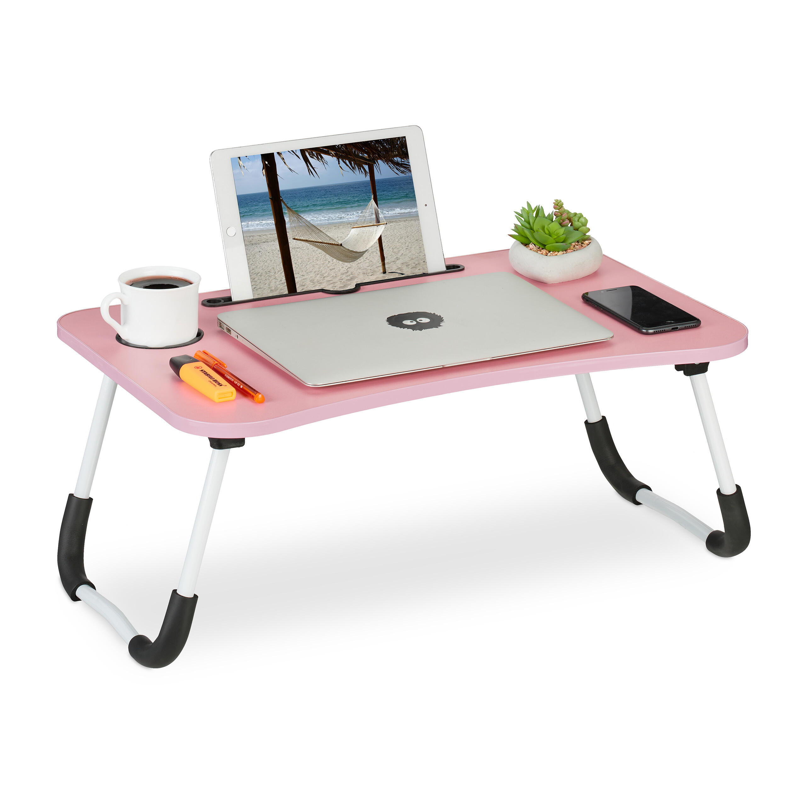 LAPTOPTISCH Rosa klappbar mit Tablethalter - Multicolor, Holzwerkstoff/Kunststoff (40/63/26cm) - Relaxdays