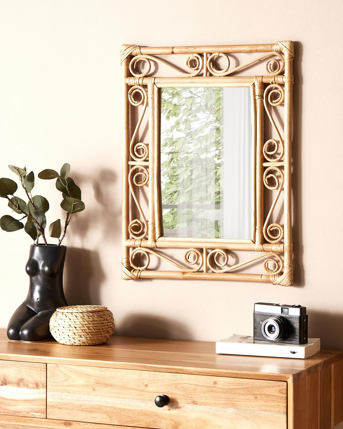 WANDSPIEGEL Rattan naturfarben 41/52 cm Amanu - Beige/Naturfarben, Naturmaterialien (41/52/2cm) - Beliani