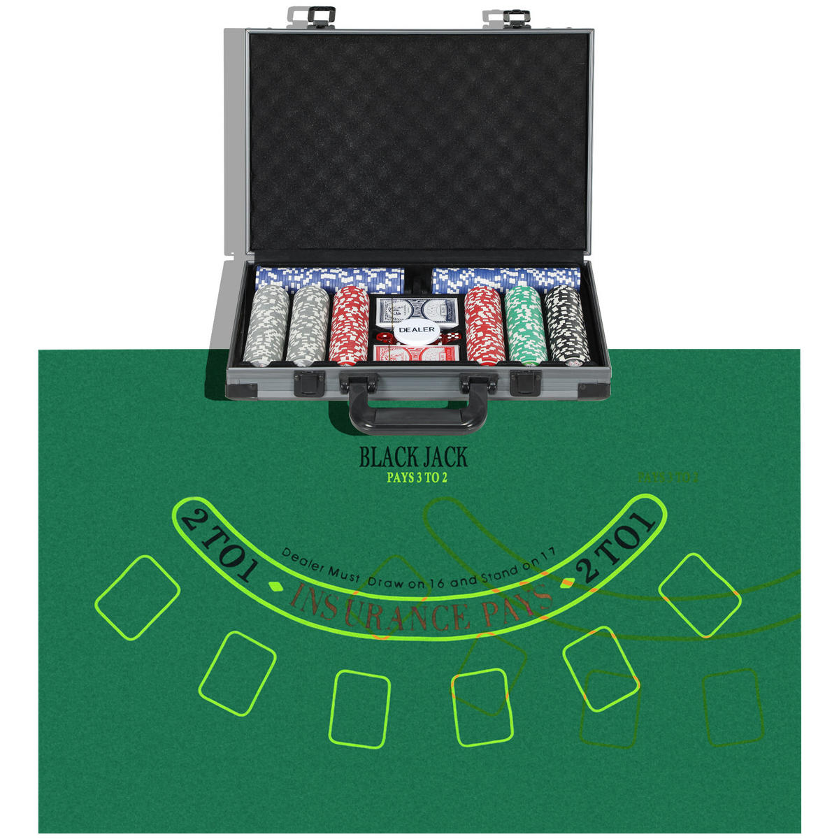 POKERSET DE-10641 400 Chips mit Koffer & Unterlage für 10 Spieler - Grau, Kunststoff (28/39.5cm) - ComfortXL