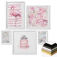 WANDBILDER 5er-Set - 50x50 cm & 20x30 cm & 40x60 cm Weißer Rahmen - Rosa Blumen Marmor Pastell - Weiß, Kunststoff (40/60cm) - ArtPrintCave