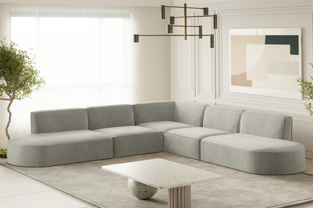 ECKSOFA Palma In Noel - Hellgrau, Holzwerkstoff/Textil (276/276cm) - Fun Möbel