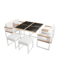 GARTENMÖBELSET 7-tlg. mit Tisch, 4 Sesseln und 2 Hockern 117 x 117 cm Natur/Weiß - Weiß, Metall - Beauniv