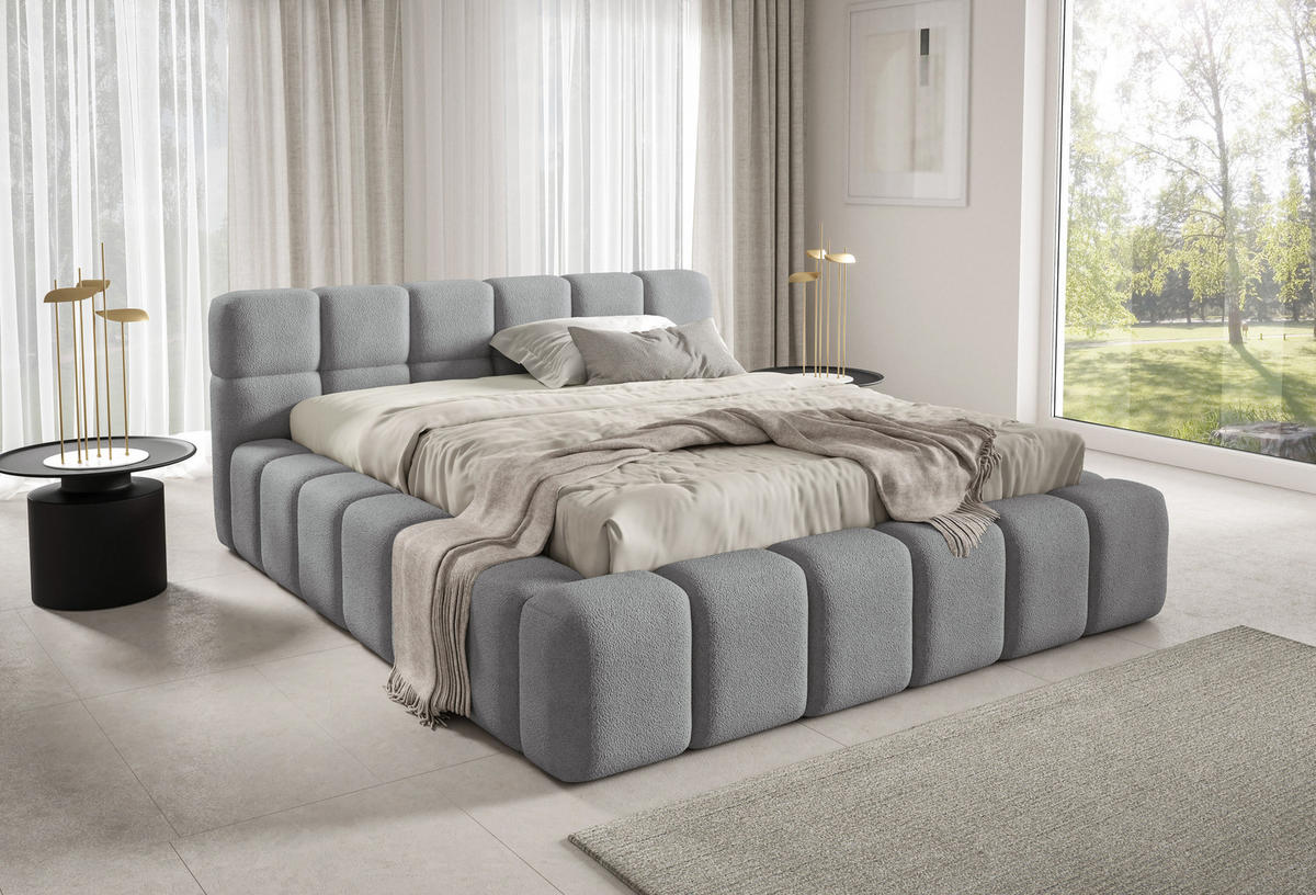 POLSTERBETT NUBO PREMIUM 180x200 cm mit Bettkasten – Stoff QUELLE 83 - Grau, Holz (180/200cm) - Dekori_Interiors