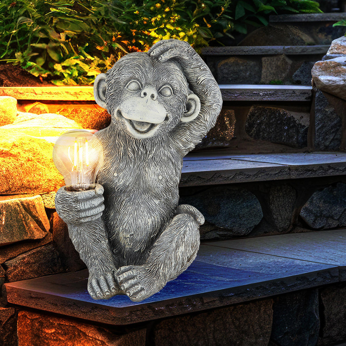 LED AUSSENLEUCHTE Solar Affe Grau - Grau, Kunststoff (20/15.5/27.5cm) - Globo Lighting