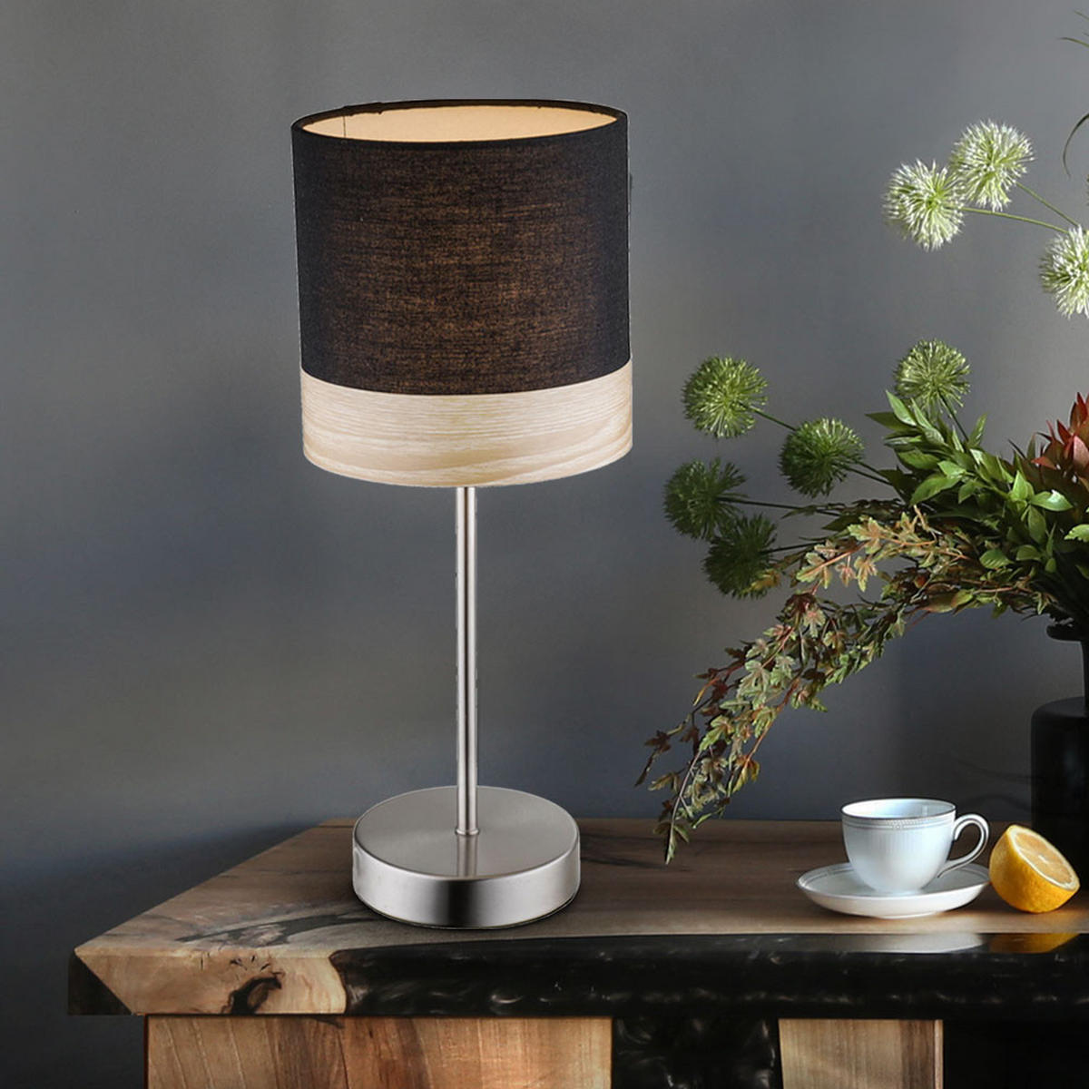 TISCHLEUCHTE CHIPSY Braun Holz Textil - Braun, Holz (15/15/35cm) - Globo Lighting