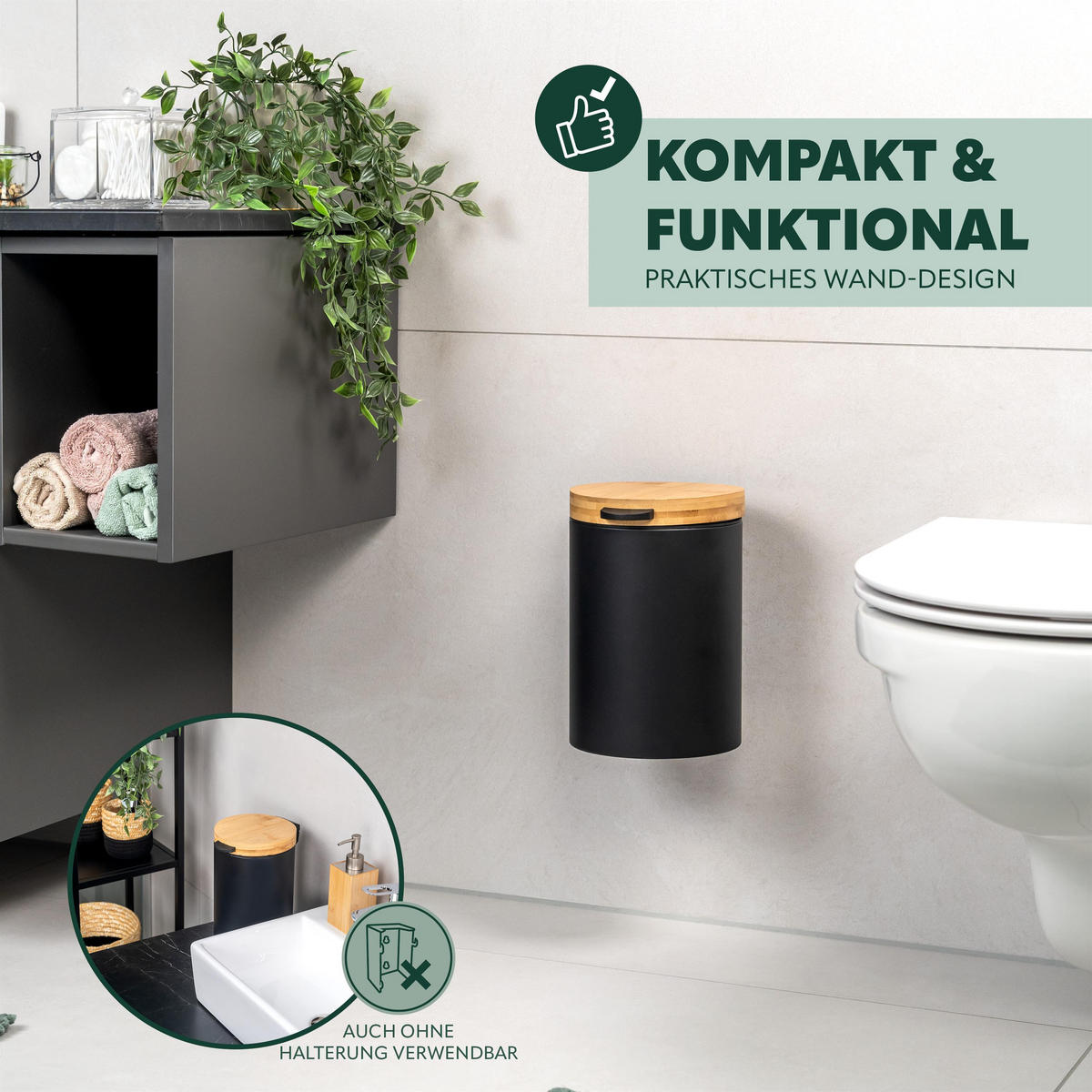 WAND-KOSMETIKEIMER 3 L, rund, schwarz - Schwarz, Metall (17/25/23cm) - bremermann