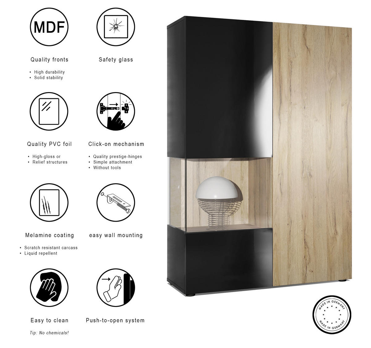 VITRINE Morena Tür und Einsatz in Bordeaux Hochglanz - Bordeaux, Holzwerkstoff (91.5/136.5/37cm) - Vladon