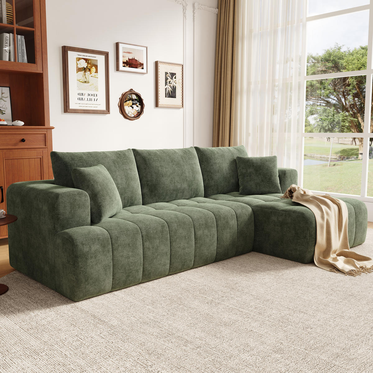 ECKSOFA 244.5/136/79 cm Grün Chenille - Grün, Textil (244.5/136cm) - Oxeza