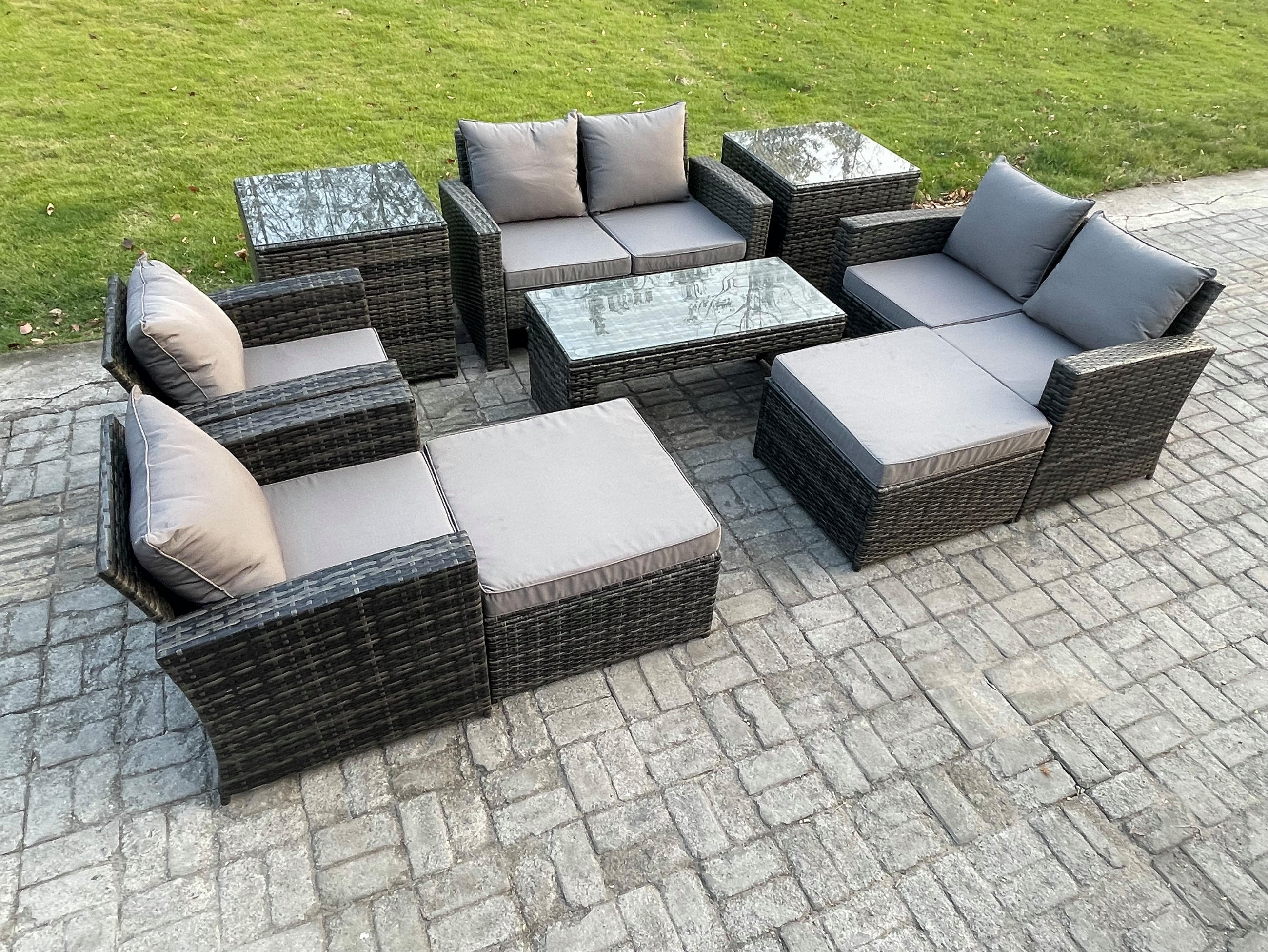 GARTENMÖBELSET Polyrattan Dunkelgrau 8-Sitzer - Dunkelgrau, Metall - Fimous