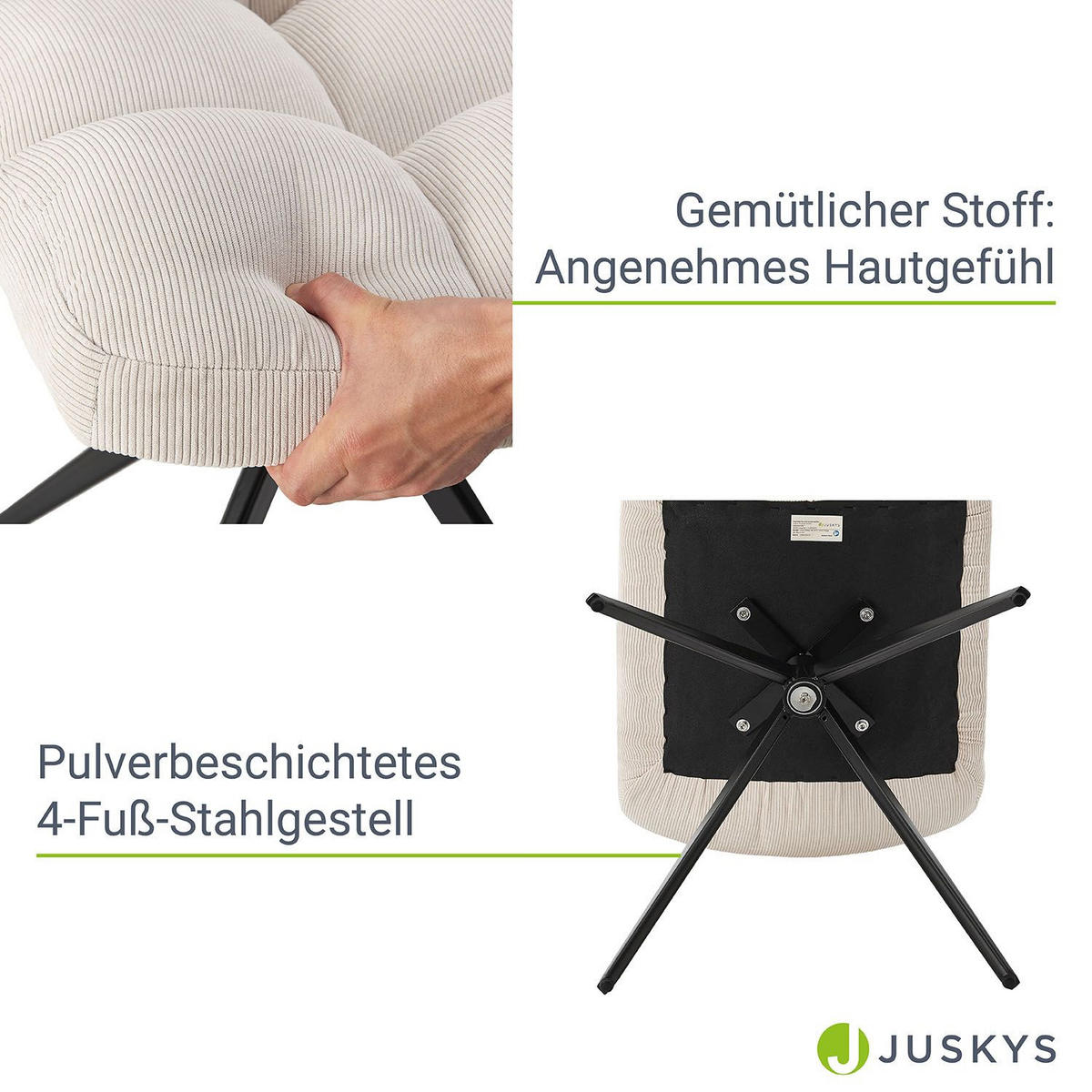 DREHSTUHL Dallas cord beige (2er-Set) - Beige, Textil (45/84/45cm) - Juskys