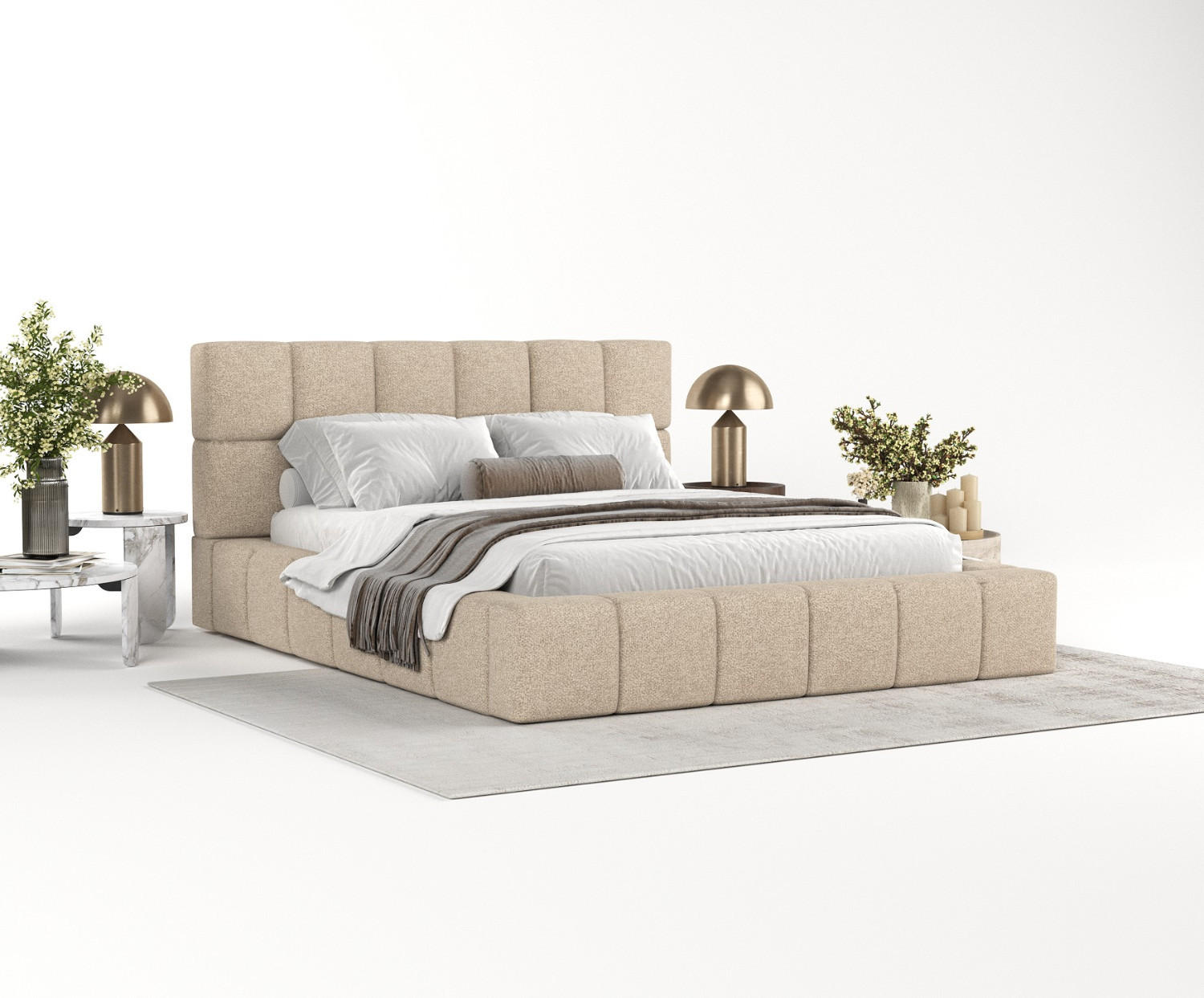 POLSTERBETT Paros mit Stauraum 200/200 cm Hellbeige im Bubble Stoff - Sandfarben/Schwarz, Holz/Holzwerkstoff (200/200cm) - AltaBeds