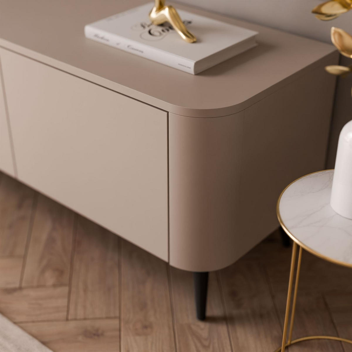 TV-SCHRANK CELESTE PUSH OPEN mit Beleuchtung auf Schräge schwarze Füßen - Kaschmir, Holzwerkstoff (200/46.5/40cm) - Lookway