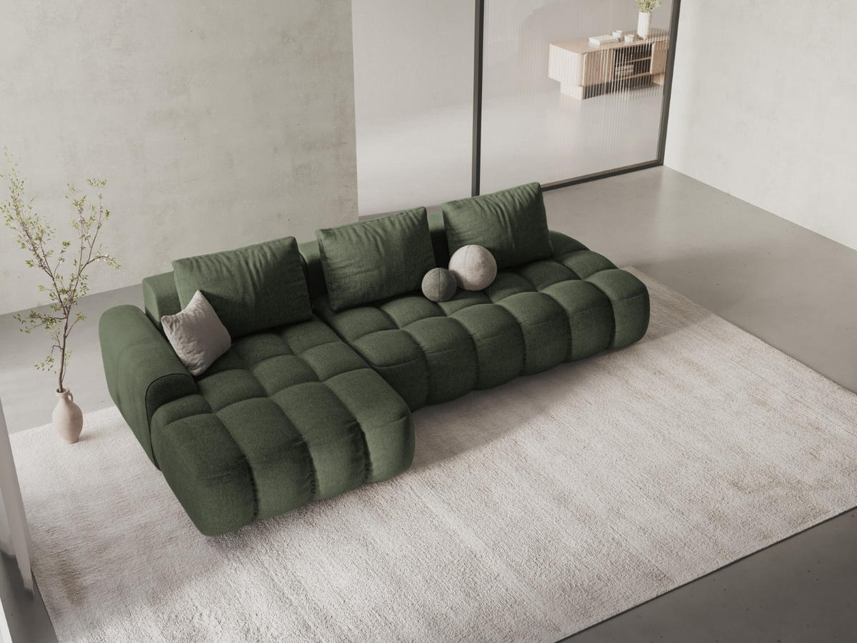 AUSKLAPPBARES-ECKSOFA links mit Container Linz aus strukturiertem Stoff dunkles olivgrün 3 Sitzplätze - Dunkelgrün, Textil (142/275cm) - Cosmopolitan Design