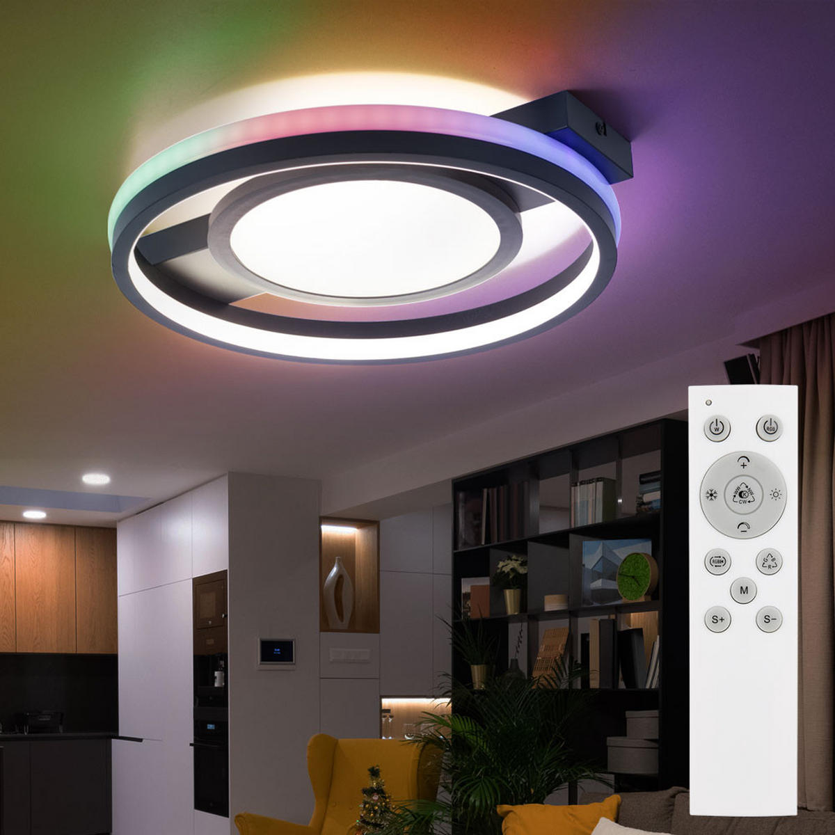 LED DECKENLEUCHTE GISELL Schwarz - Schwarz, Metall (43/40/6.8cm) - Globo Lighting