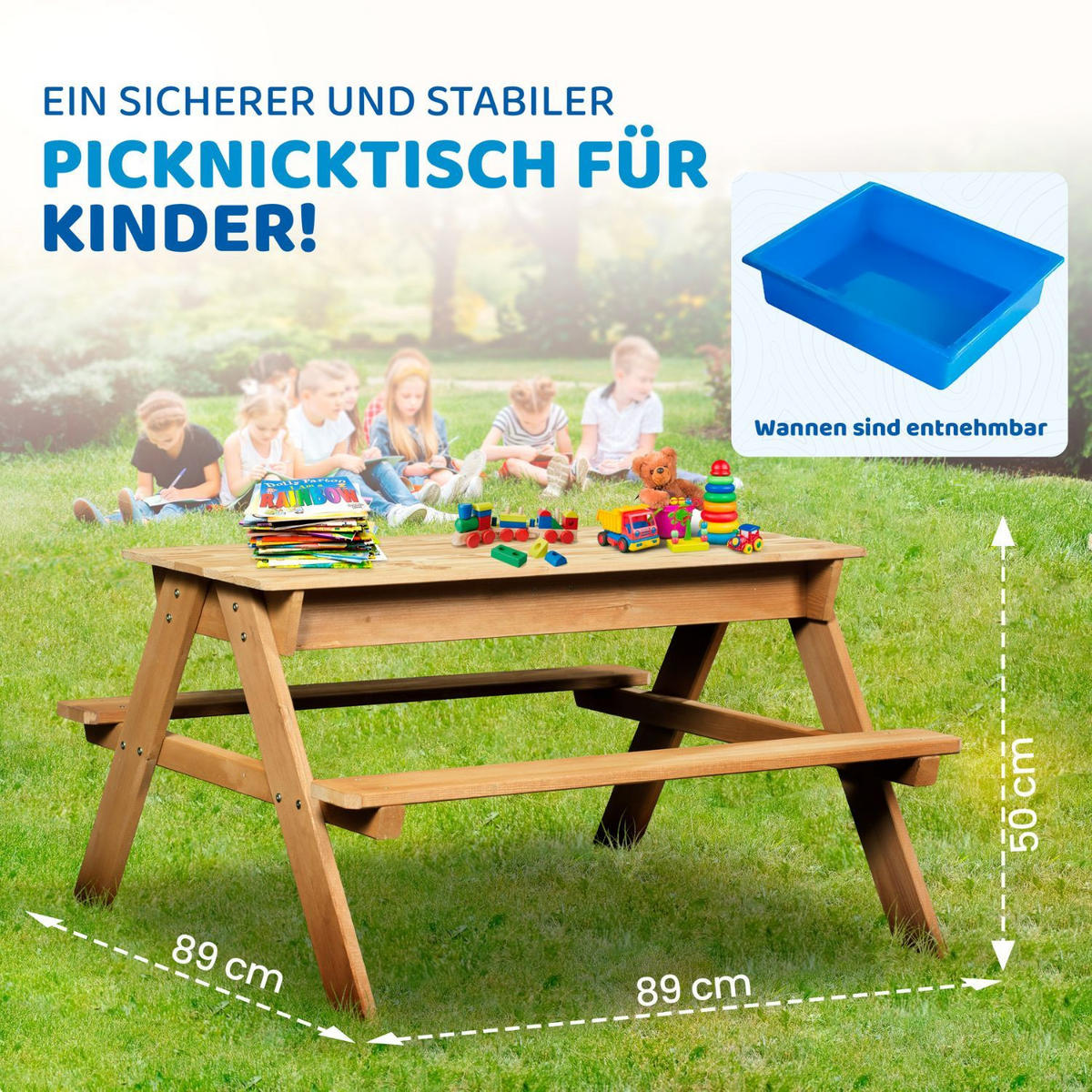 2IN1 KINDERSITZGRUPPE Sand-und Wasserspieltisch Kinder - Naturfarben, Holz - Coemo