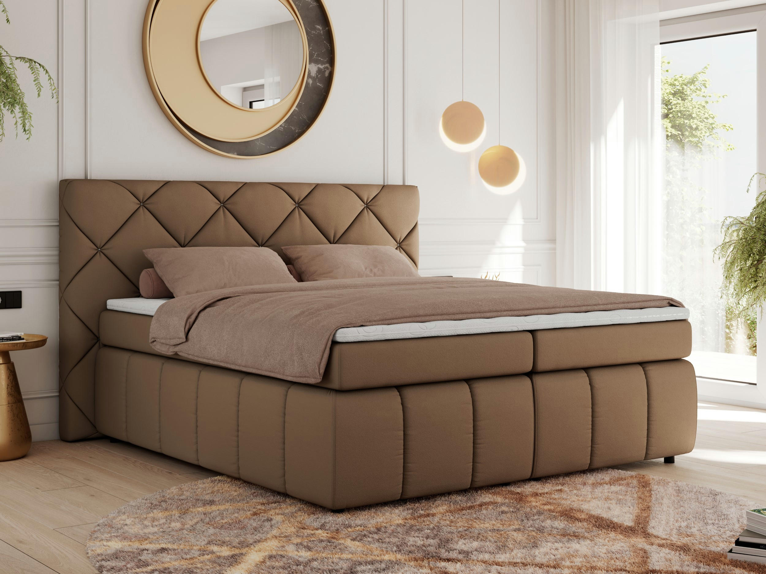 BOXBETT RITA 140/200 - Braun Kunstleder - H3 - Braun, Holz/Textil (140/200cm)