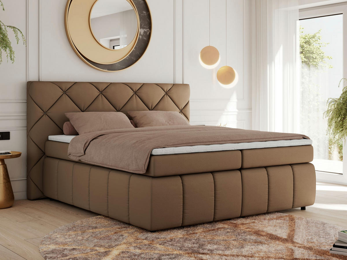 BOXBETT RITA 160/200 - Braun Kunstleder - H4 - Braun, Holz/Textil (160/200cm)