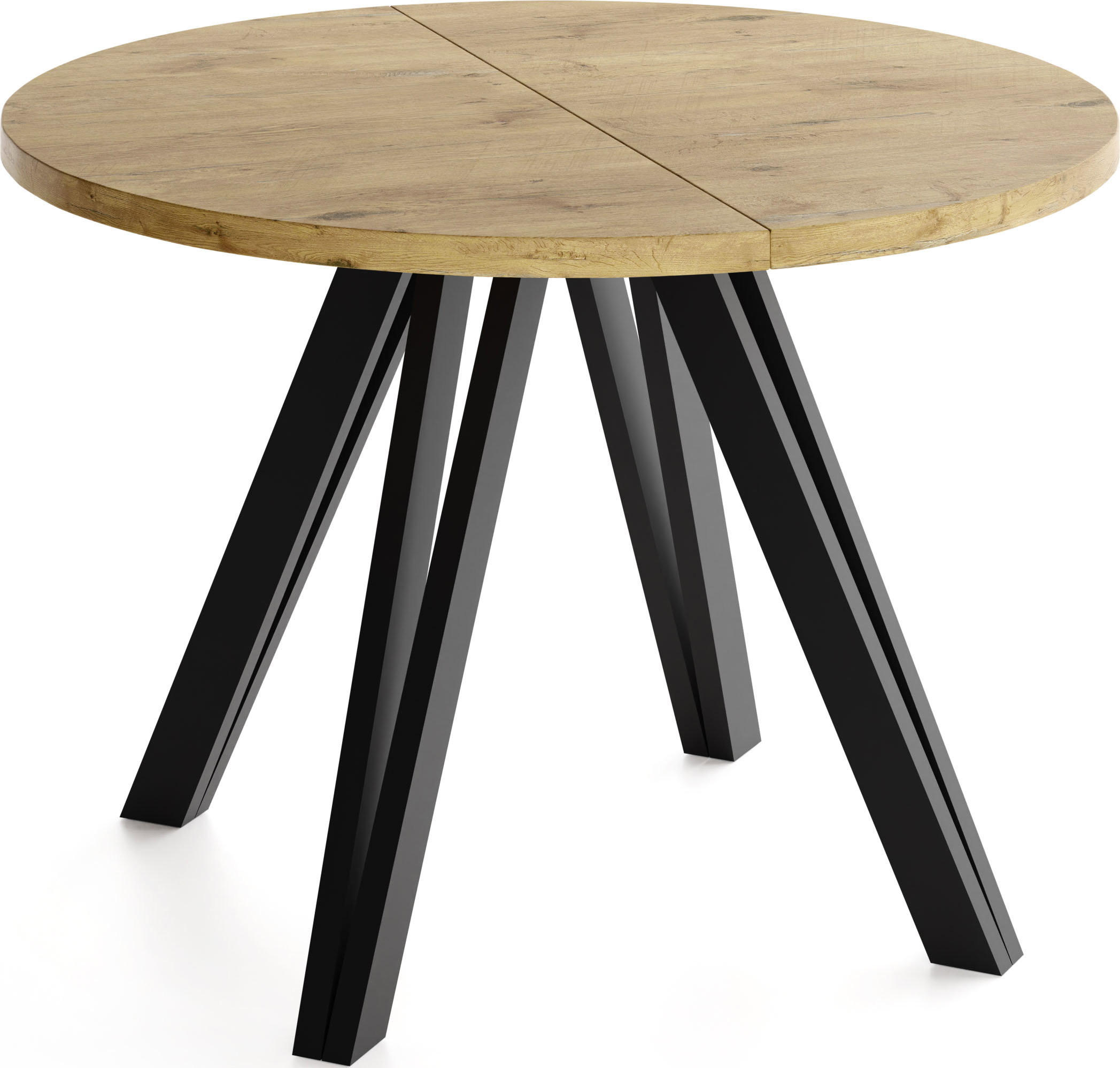 ESSTISCH Ravero runder ausziehbarer, Eiche Hell Braun 100-140/100/77 cm - Eichefarben/Schwarz, Holz/Holzwerkstoff (100/140/76.5cm) - WFL GROUP