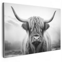OBRAZ NA PLÁTNE Škótsky horal - hmla - čierna - biela 120x80 cm - sivá, textil (120/80cm) - MuchoWow