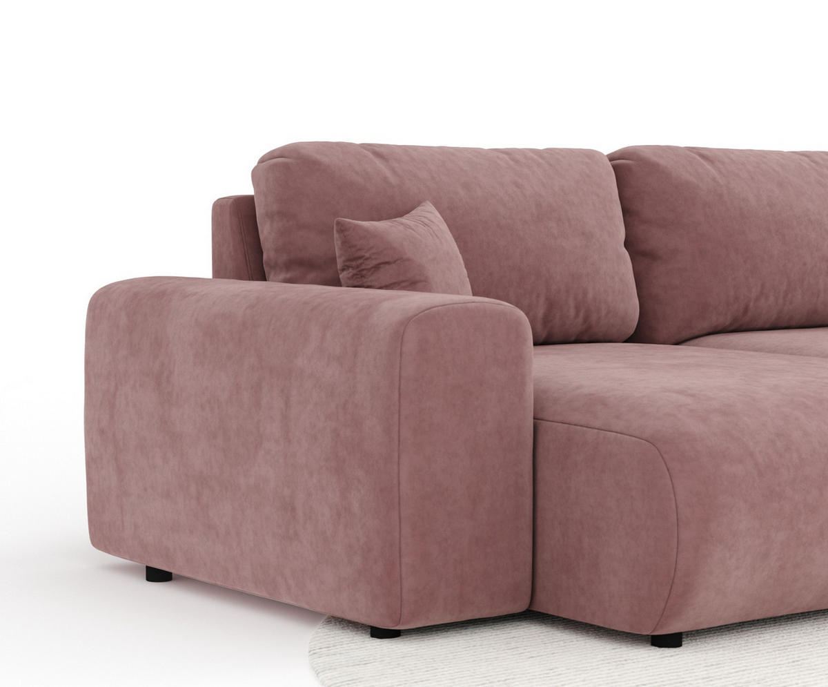PANORAMASOFA Zanzibar Rosa Samtstoff - Schwarz/Rosa, Holz/Holzwerkstoff (325/79/144cm) - Maison de Reve