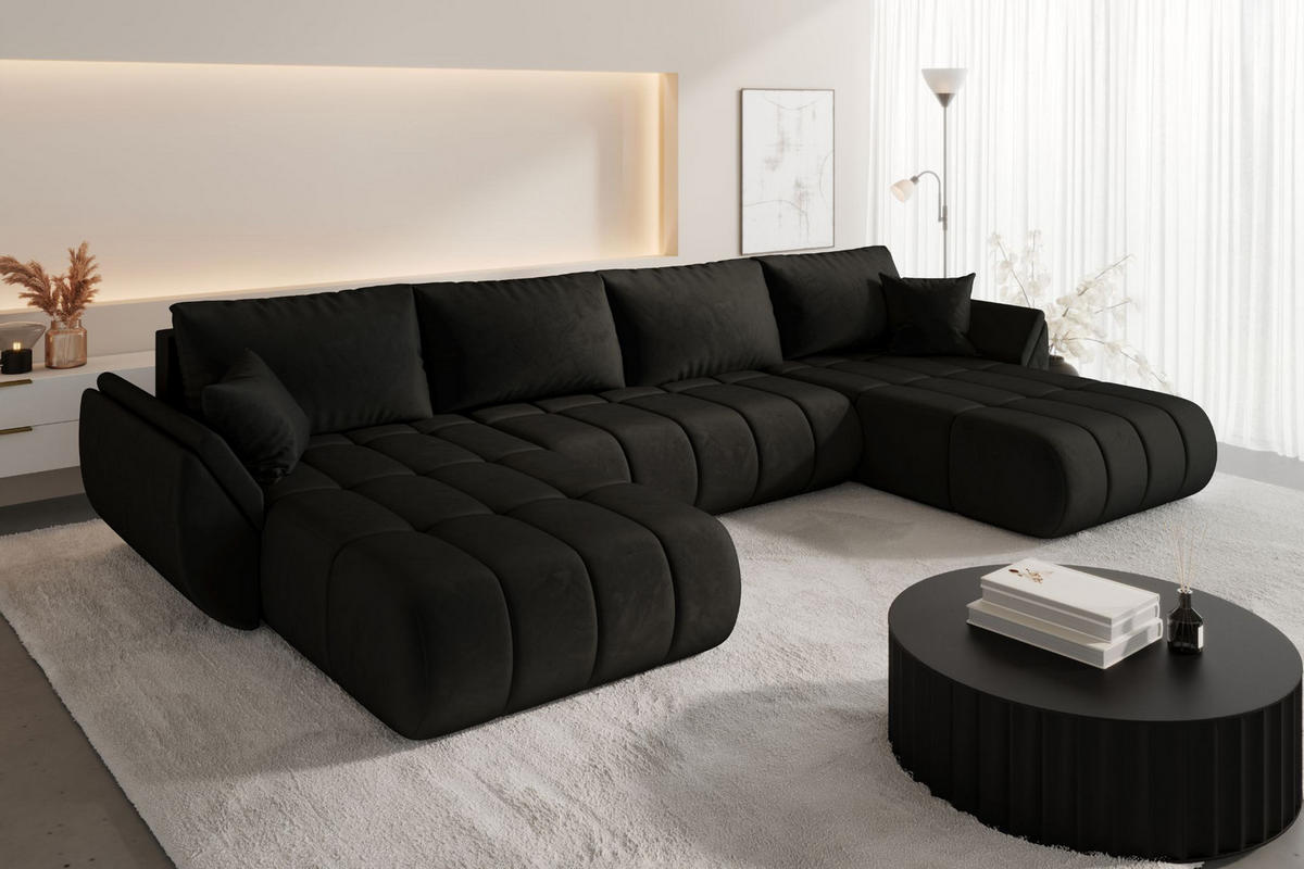 ECKSOFA mit schlaffunktion und bettkasten TOKYO U PREMIUM, stoff MONOLITH, Anthrazit - Anthrazit, Holz (384/190cm) - Kaiser Möbel