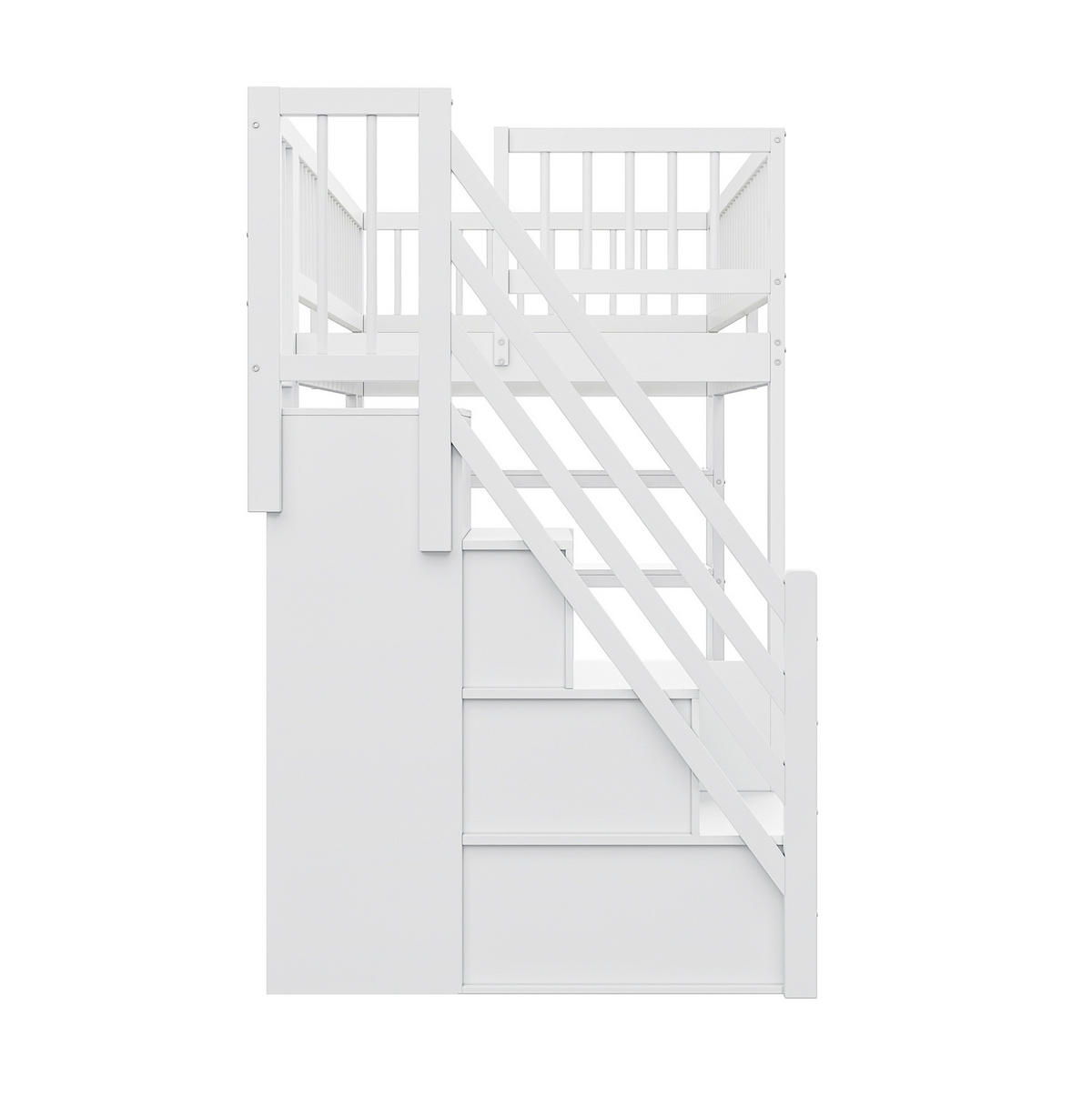 HOCHBETT 90/200 cm aus Holzwerkstoff mit Kleiderschrank, Regalen und Sicherheitsleiter, Weiß/Grau - Weiß, Holzwerkstoff (90/200cm) - Redom