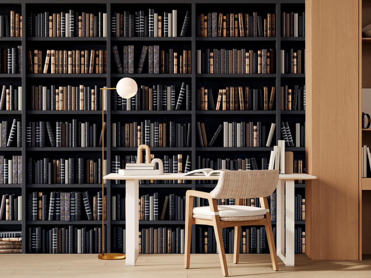 FOTOTAPETE für Büro Bücherregale Bibliothek Literatur 100x70 - Beige/Creme, Papier (100/70cm) - Muralo
