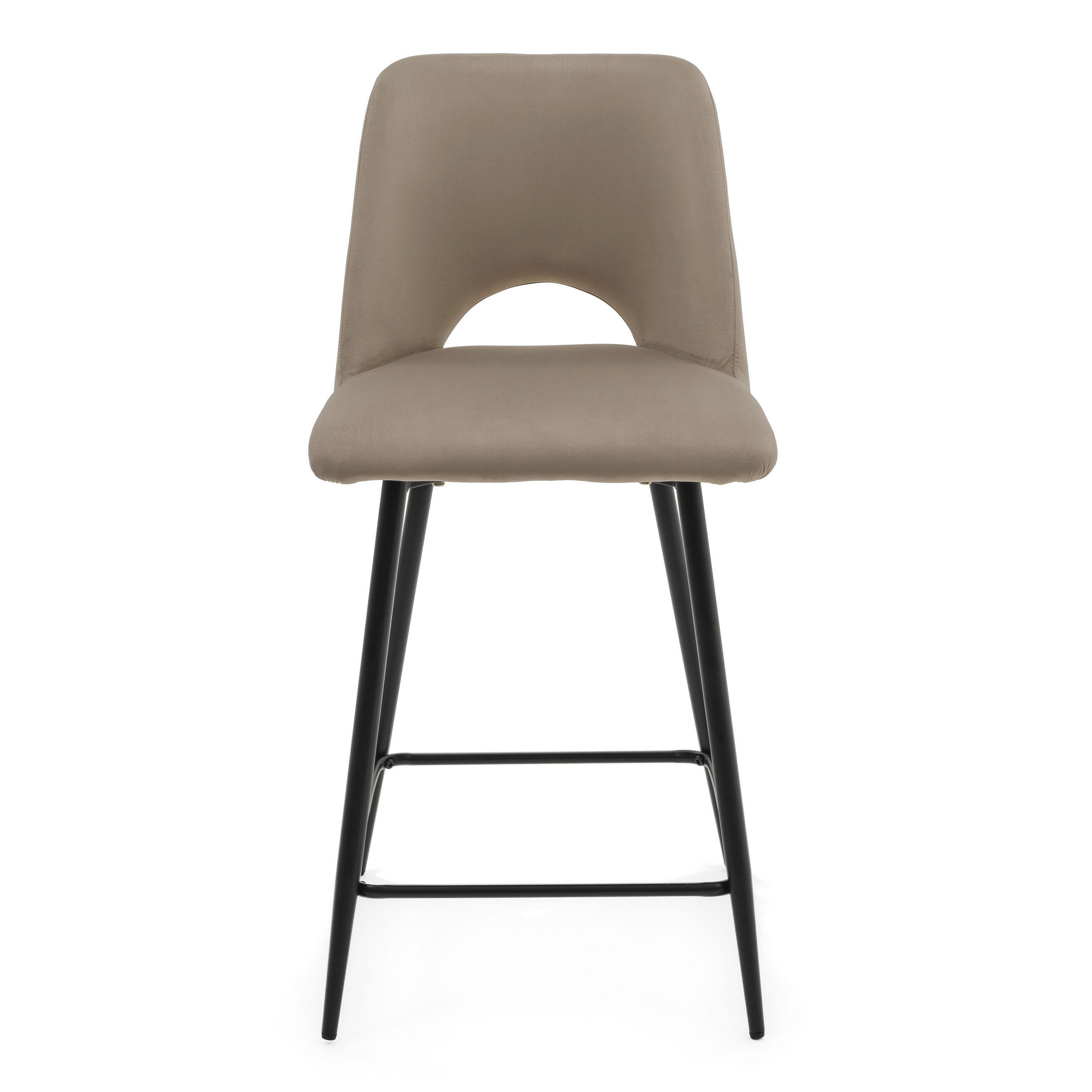 BARHOCKER ORO gepolsterter mit Steppung - dunkelbeige - Samt Velour - Schwarz/Braun, Textil/Metall (48/94/55cm) - NEW HOME