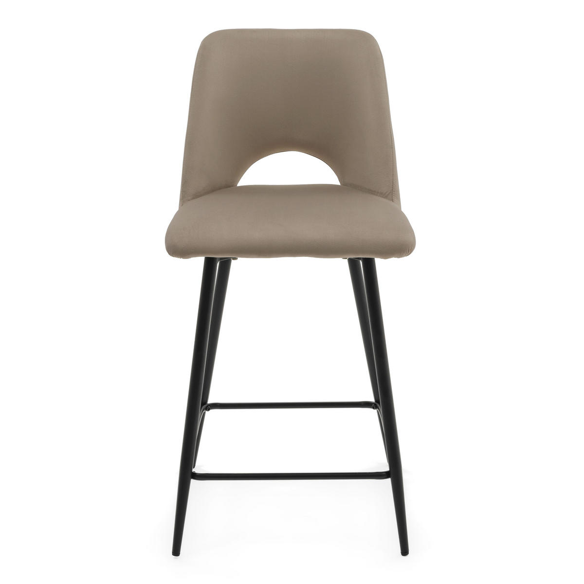 BARHOCKER ORO gepolsterter mit Steppung - dunkelbeige - Samt Velour - Schwarz/Braun, Textil/Metall (48/94/55cm) - NEW HOME